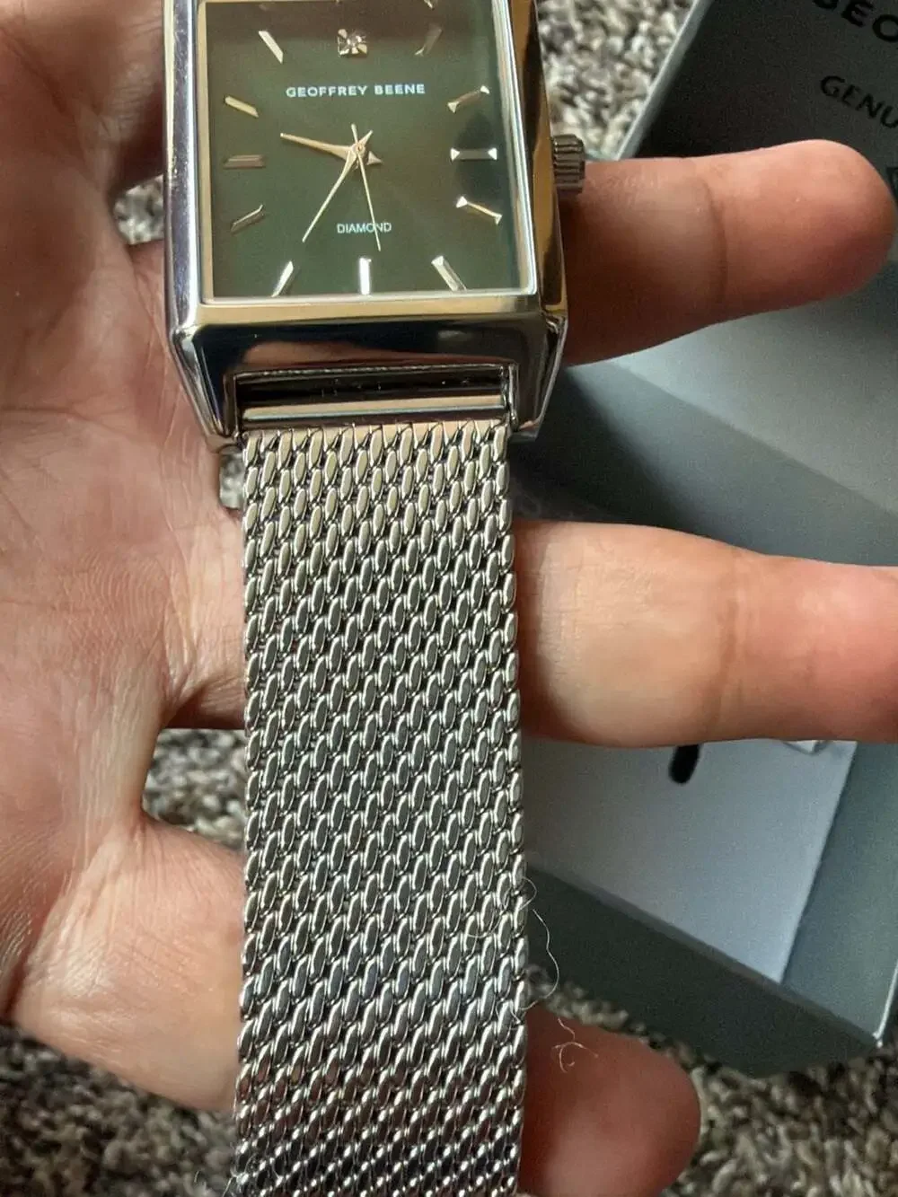 Geoffrey Beene GBA0054SL Rectangular Diamond Accent Men's Mesh Strap Watch